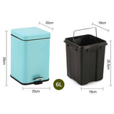 SOGA 2X Foot Pedal Stainless Steel Rubbish Recycling Garbage Waste Trash Bin Square 6L Blue