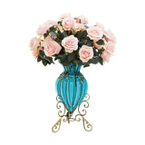 SOGA Blue Colored European Glass Floor Home Decor Flower Vase with Metal Stand