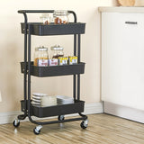 SOGA 2X 3 Tier Steel Black Movable Kitchen Cart Multi-Functional Shelves Portable Storage Organizer with Wheels