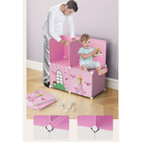 SOGA 10 Cubes Pink Castle Print Portable Wardrobe Divide-Grid Modular Storage Organiser Foldable Closet