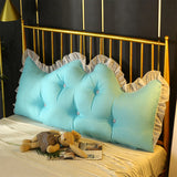 SOGA 120cm Light Blue Princess Bed Pillow Headboard Backrest Bedside Tatami Sofa Cushion with Ruffle Lace Home Decor