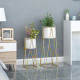 SOGA 2X 70cm Gold Metal Plant Stand with White Flower Pot Holder Corner Shelving Rack Indoor Display