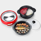 2 in 1 Electric Steamboat Hotpot Teppanyaki Asian Soup Fondue With Division