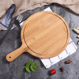 SOGA 7 inch Blonde Round Premium Wooden Serving Tray Board Paddle with Handle Home Decor