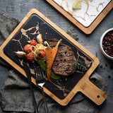 SOGA 2X 33.5cm Black Square Wooden Serving Tray Slate Steak Serving Platter Chopping Board Paddle Home Decor