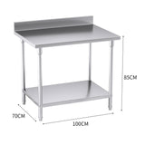 SOGA Commercial Catering Kitchen Stainless Steel Prep Work Bench Table with Back-splash 100*70*85cm