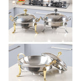 SOGA 4X Stainless Steel Gold Accents Round Buffet Chafing Dish Cater Food Warmer Chafer with Glass Top Lid