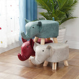 SOGA 2X Beige Children Bench Elephant Character Round Ottoman Stool Soft Small Comfy Seat Home Decor