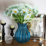 SOGA Blue European Colored Glass Home Decor Jar Flower Vase with Metal Handle