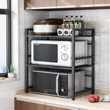 SOGA 2X 3 Tier Steel Black Retractable Kitchen Microwave Oven Stand Multi-Functional Shelves Storage Organizer