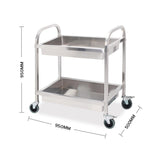 SOGA 2X 2 Tier 95x50x95cm Stainless Steel Kitchen Trolley Bowl Collect Service FoodCart Large