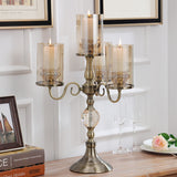 SOGA 58cm 4-Slots Glass Candlestick Candle Holder Stand Pillar Glass/Iron Metal