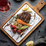 SOGA 2X 33.5cm White Square Wooden Serving Tray Slate Steak Serving Platter Chopping Board Paddle Home Decor