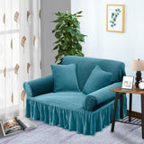 SOGA 2-Seater Blue Sofa Cover with Ruffled Skirt Couch Protector High Stretch Lounge Slipcover Home Decor