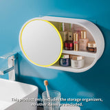 SOGA 2X 39cm Oval Wall-Mounted Mirror Storage Box Vanity Mirror Rack Bathroom Adhesive Shelf Home Organiser Decor