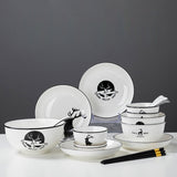 SOGA White Antler Printed Ceramic Dinnerware Set Crockery Soup Bowl Plate Server Kitchen Home Decor Set of 13