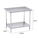 SOGA 2-Tier Commercial Catering Kitchen Stainless Steel Prep Work Bench Table 100*70*85cm