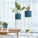 SOGA 2 Layer 81cm Gold Metal Plant Stand with Blue Flower Pot Holder Corner Shelving Rack Indoor Display