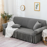 SOGA 3-Seater Grey Sofa Cover with Ruffled Skirt Couch Protector High Stretch Lounge Slipcover Home Decor
