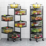 SOGA 5 Tier Steel Square Rotating Kitchen Cart Multi-Functional Shelves Portable Storage Organizer with Wheels