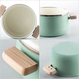 22cm Enamel Milk Pot Ceramic Saucepan with Lid Stockpot Set Blue