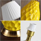SOGA 4X Textured Ceramic Oval Table Lamp with Gold Metal Base Yellow