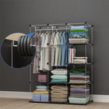 SOGA 10 Cubes Black Portable Wardrobe Divide-Grid Modular Storage Organiser Foldable Closet with Doors