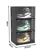 SOGA 2X 3 Tier Black Portable Shoe Organiser Sneaker Footwear Folding Plastic Bin Stackable Storage Box with Magnetic Door