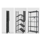 SOGA 2X 5 Tier Steel Black Foldable Kitchen Cart Multi-Functional Shelves Portable Storage Organizer with Wheels