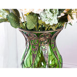 SOGA 85cm Green Glass Tall Floor Vase and 12pcs Dark Pink Artificial Fake Flower Set