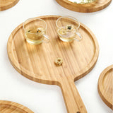 SOGA 2X 8 inch Blonde Roound Premium Wooden Serving Tray Board Paddle with Handle Home Decor