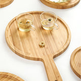 SOGA 2X 12 inch Blonde Round Premium Wooden Serving Tray Board Paddle with Handle Home Decor