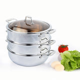 SOGA 3 Tier 26cm Heavy Duty Stainless Steel Food Steamer Vegetable Pot Stackable Pan Insert with Glass Lid