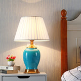 SOGA Ceramic Oval Table Lamp with Gold Metal Base Desk Lamp Blue