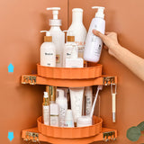 SOGA 2X Orange 360 Degree Wall-Mounted Rotating Bathroom Organiser Corner Vanity Rack Toilet Adhesive Storage Shelf