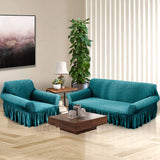 SOGA 1-Seater Blue Sofa Cover with Ruffled Skirt Couch Protector High Stretch Lounge Slipcover Home Decor