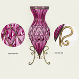 SOGA 67cm Purple Glass Tall Floor Vase and 12pcs Dark Pink Artificial Fake Flower Set