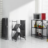 SOGA 2X 3 Tier Steel Black Foldable Kitchen Cart Multi-Functional Shelves Portable Storage Organizer with Wheels