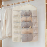 SOGA 2X Beige Double Sided Hanging Storage Bag Underwear Bra Socks Mesh Pocket Hanger Home Organiser