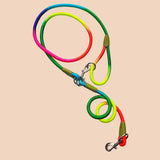 SOGA 2X 220cm Multifunction Hands-Free Rope Pet Cat Dog Puppy Double Ended Leash for Walking Training Tracking Obedience Rainbow