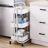 SOGA 3 Tier Steel White Movable Kitchen Cart Multi-Functional Shelves Portable Storage Organizer with Wheels