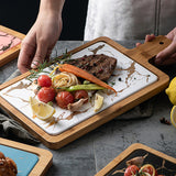 SOGA 2X 33.5cm White Square Wooden Serving Tray Slate Steak Serving Platter Chopping Board Paddle Home Decor