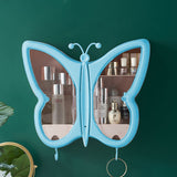 SOGA Blue Butterfly Shape Wall-Mounted Makeup Organiser Dustproof Waterproof Bathroom Storage Box Home Decor