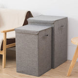 SOGA 2X  Grey Medium Collapsible Laundry Hamper Storage Box Foldable Canvas Basket Home Organiser Decor