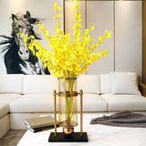 SOGA 42cm Modern Transparent Glass Flower Vase with Yellow Artificial Flower