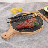 SOGA 2X 30cm Black Circle Wooden Serving Tray Slate Steak Serving Platter Chopping Board Paddle Home Decor