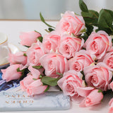 SOGA 8 Bunch Artificial Silk Rose 5 Heads Flower Fake Bridal Bouquet Table Decor Light Pink