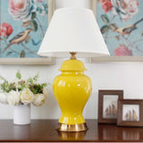 SOGA Oval Ceramic Table Lamp with Gold Metal Base Desk Lamp Yellow