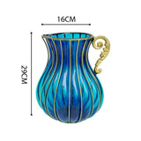 SOGA Blue European Colored Glass Home Decor Jar Flower Vase with Metal Handle