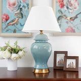 SOGA 4X Oval Ceramic Table Lamp with Gold Metal Base Desk Lamp Blue